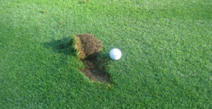 huge golf divot missing the ball